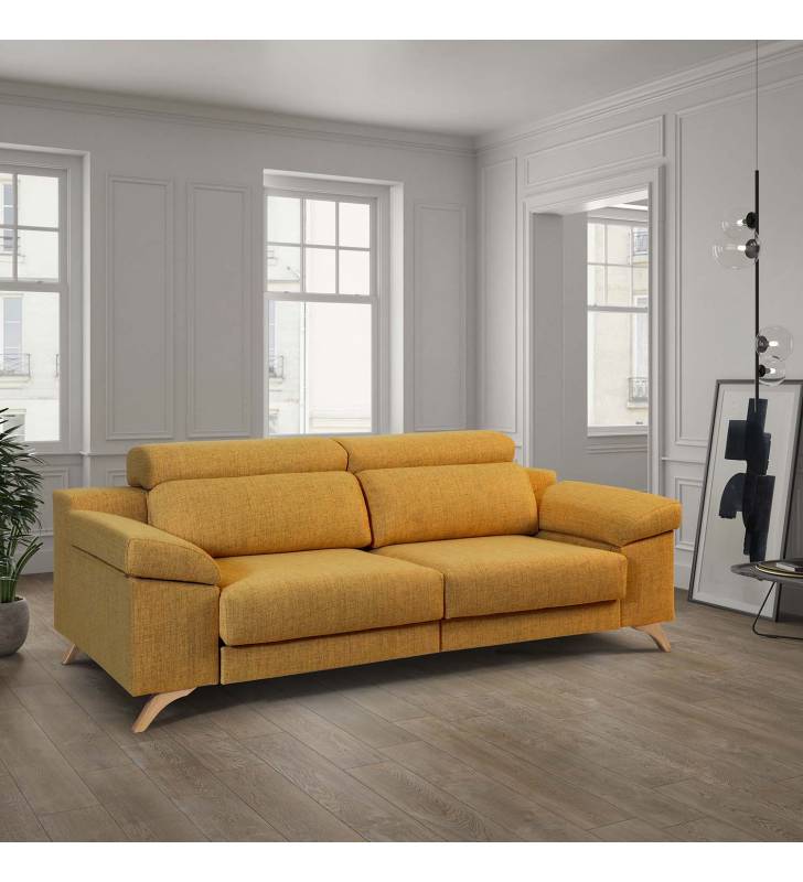 Sofá de 3 Plazas Michigan tapizado en tela Aura Mostaza TopMueble 6