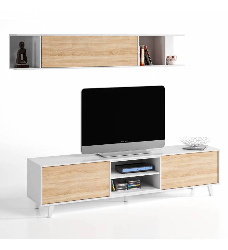 Mueble TV Kora + estante blanco/roble