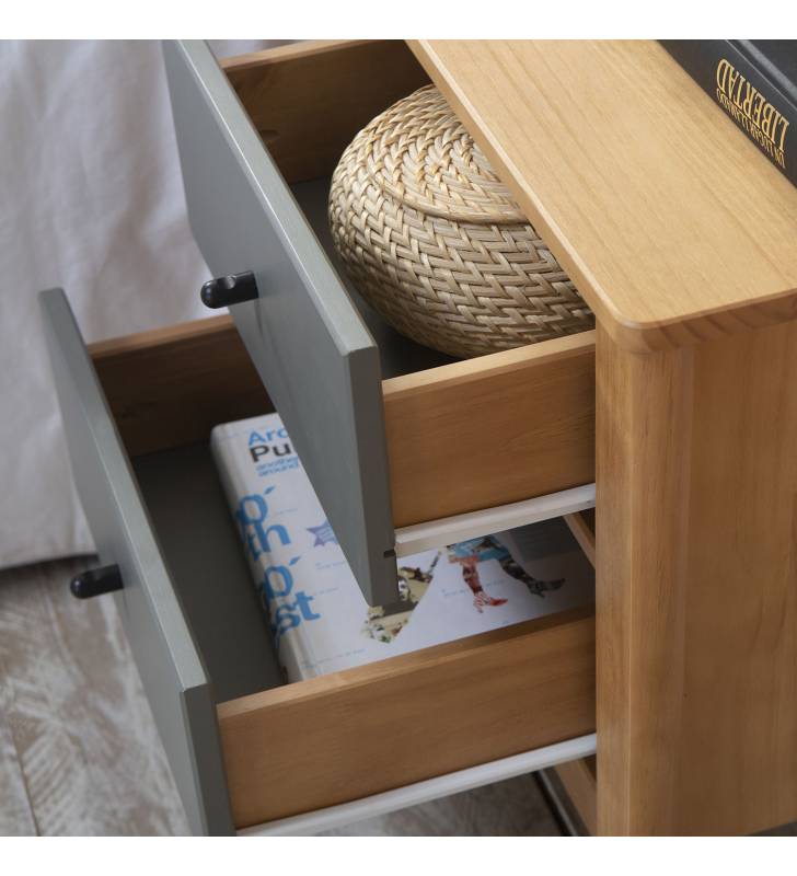 Mesita de noche cajones gris Loren