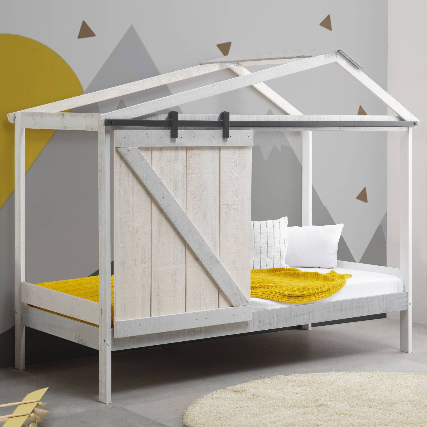 Estructura cama infantil y cajones madera pino negro 90x190 cm