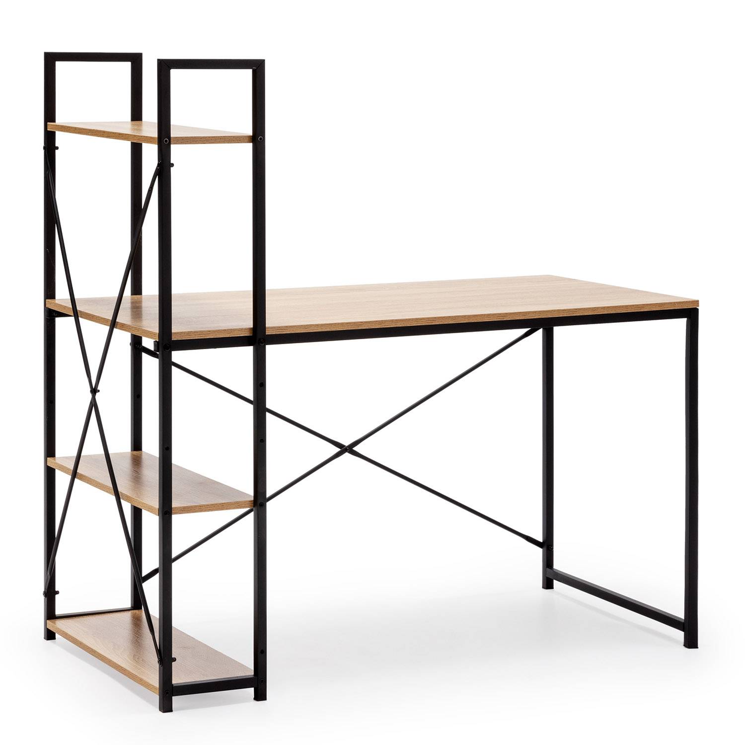 Mesa de escritorio fabricada en madera maciza de pino con cajones y estante  Forme