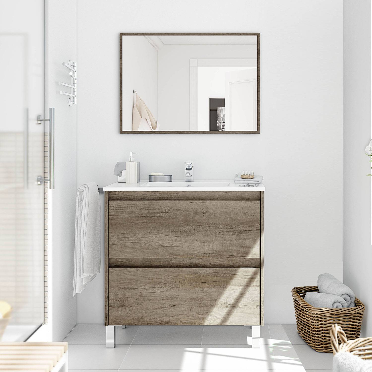 Mueble de baño 2 puertas con espejo, sin lavabo, 50 cm LEVIS