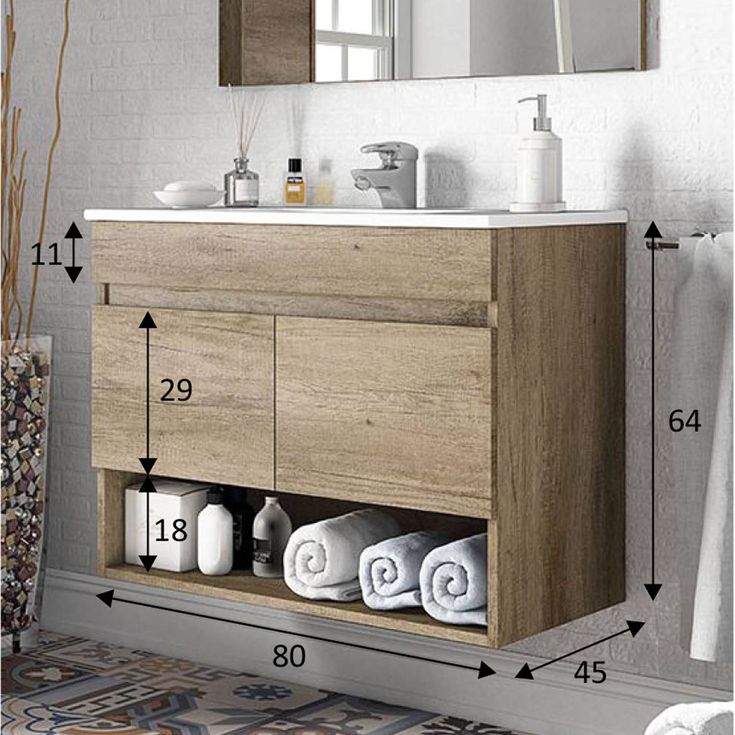 Pack muebles baño Nordik completo (Incluye Lavabo y Espejo)