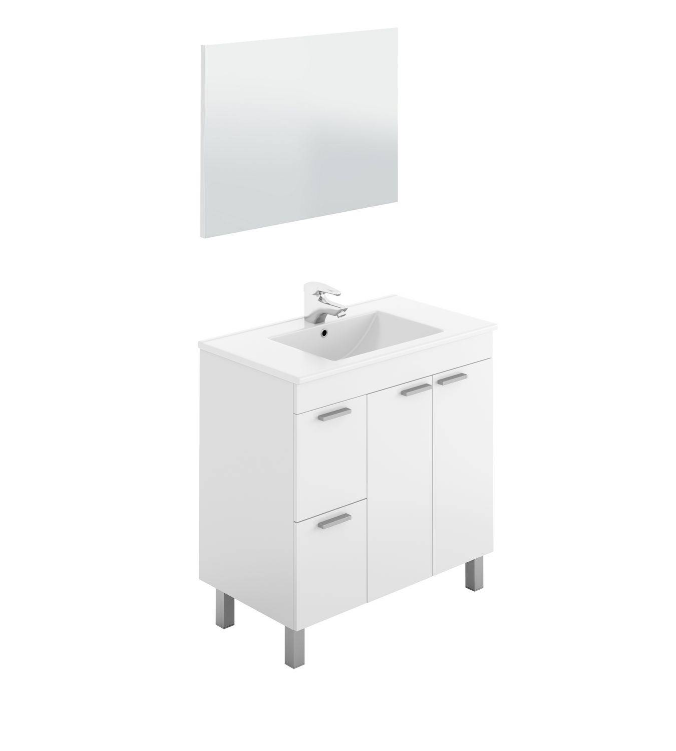 Mueble baño con espejo blanco brillo 