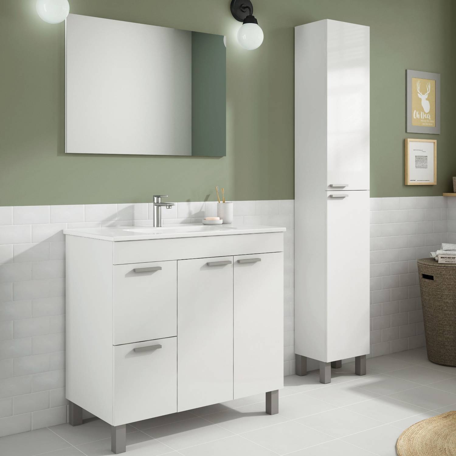 Mueble Baño Aroa color Blanco/gris con espejo