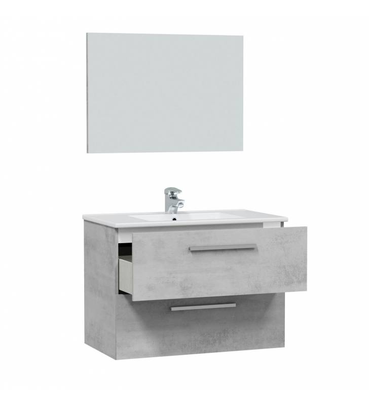 Mueble baño con espejo 2 puertas y hueco abierto 80x45x64 cm lavamanos PMMA