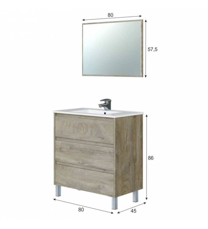 Pack Mueble de Baño Deva 3c con espejo, lavabo Alaska 4