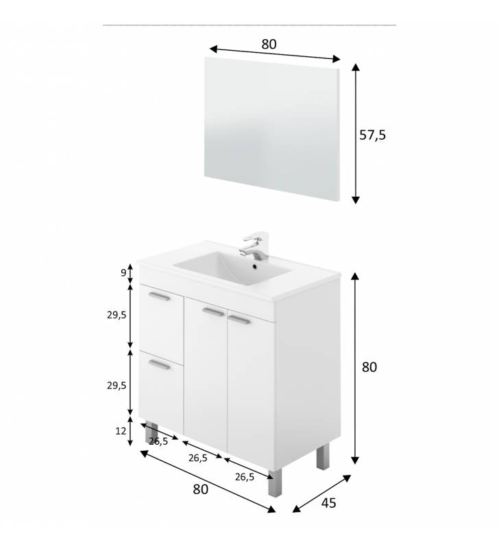 Mueble Baño Aroa color Blanco brillo con espejo Topmueble 7