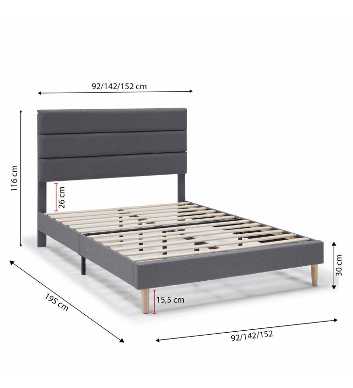 Cama tapizada Adriana gris oscuro medidas