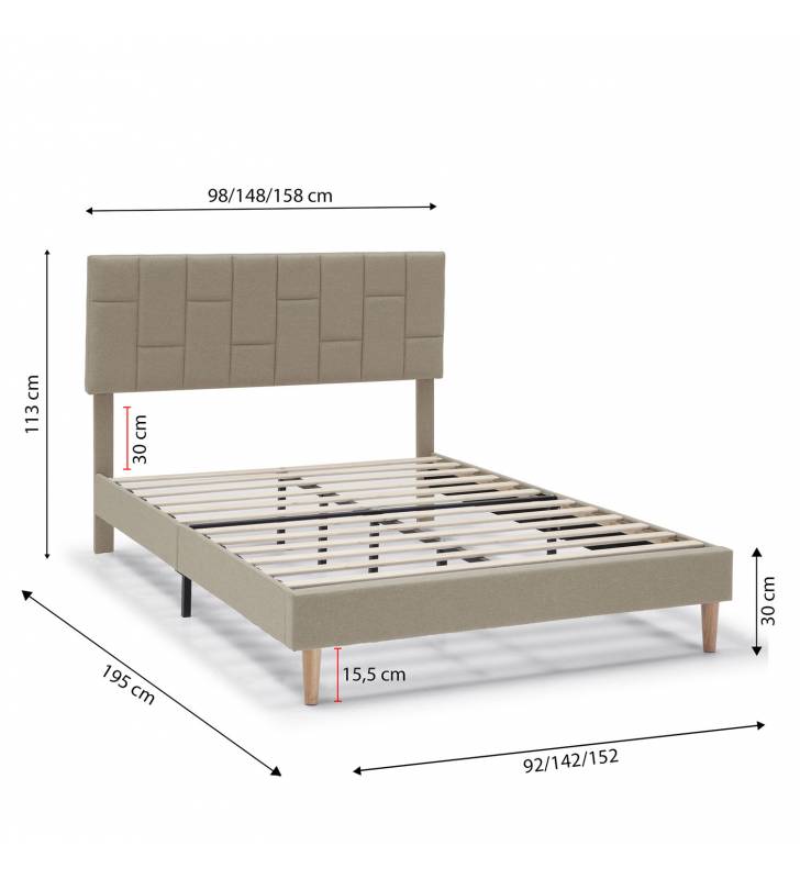 Cama Tapizada Sherezade color beige medidas