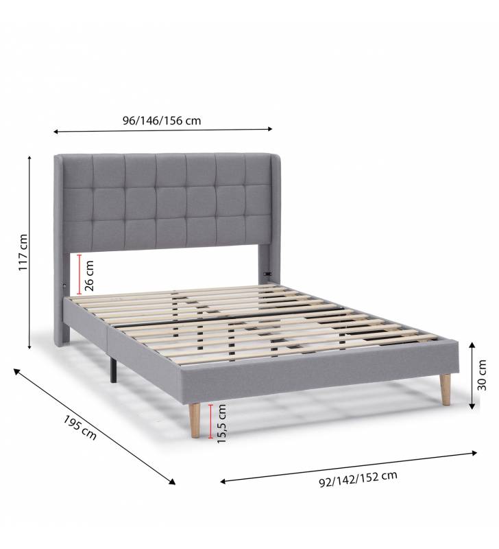 Cama Tapizada Eloise gris claro Topmueble 2
