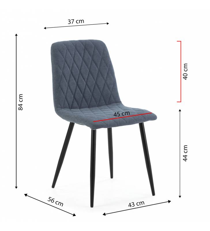 Pack 4 Sillas de Comedor Azul Alana Dimensiones Top Mueble