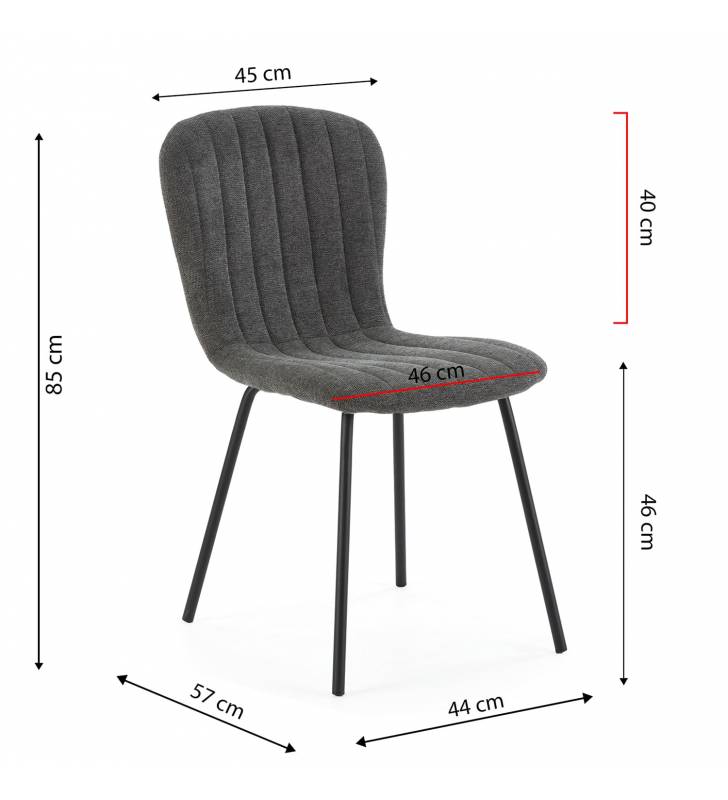 Pack 4 Sillas de Comedor Gris Oscuro Dimensiones Ragna Top Mueble