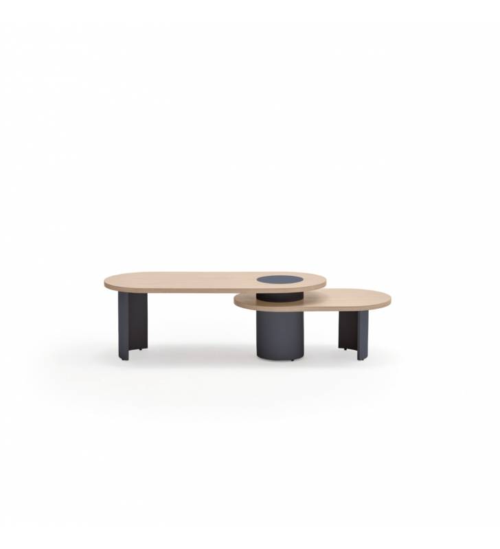 Mesa centro Nori dos alturas negro y roble