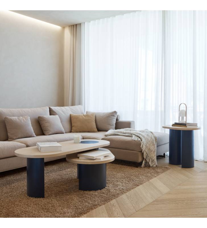 Mesa centro Nori dos alturas negro y roble 3