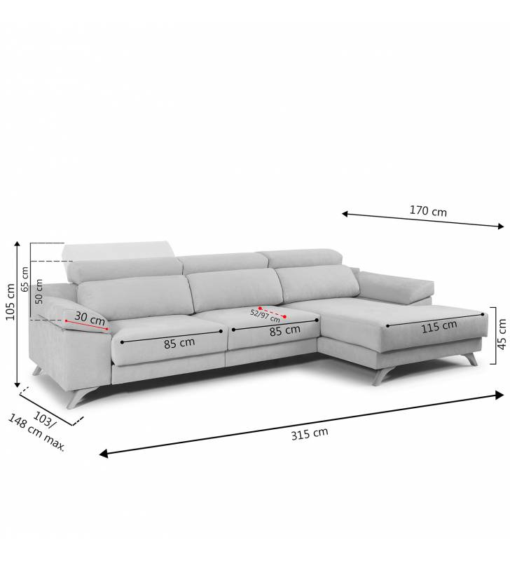 Sofa Chaise Longue Michigan Aura medidas