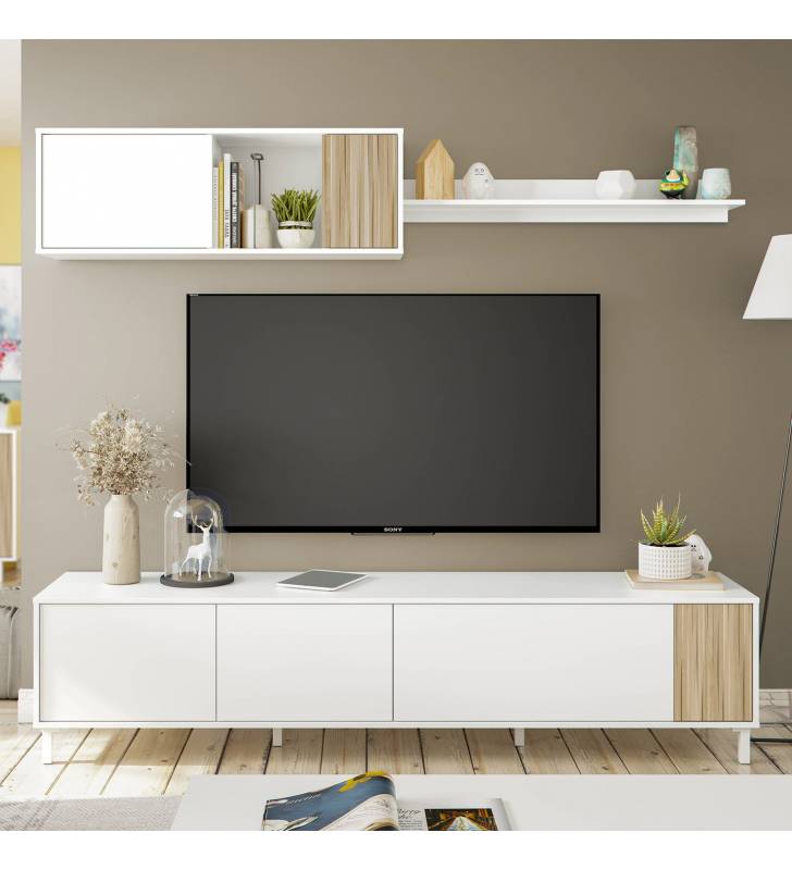Mueble tv Sierra de 3 puertas, blanco, gris o negro y base metálica.
