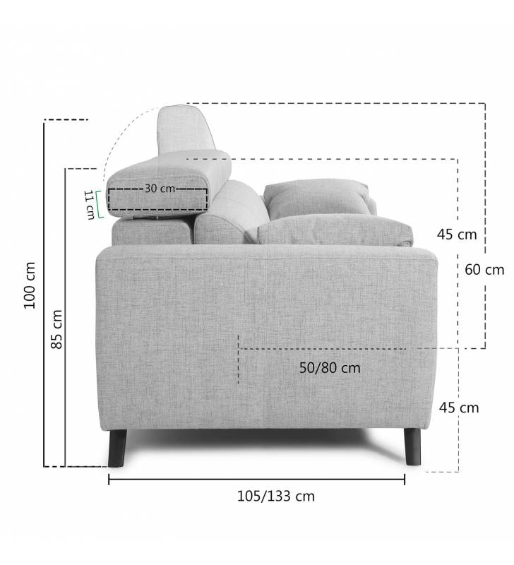 Sofa tapizado tela Cerdenya medidas 1