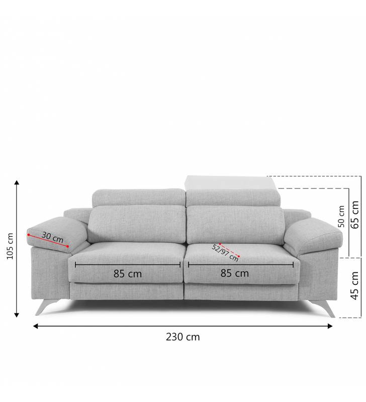 Sofa tapizado 3 plazas Michigan medidas 1