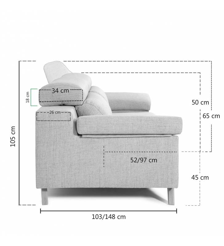 Sofa tapizado 3 plazas Michigan medidas 2