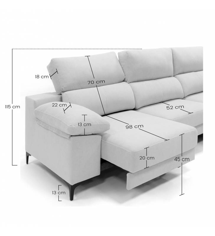 Sofa con chaise longue Ness beige claro medidas 1
