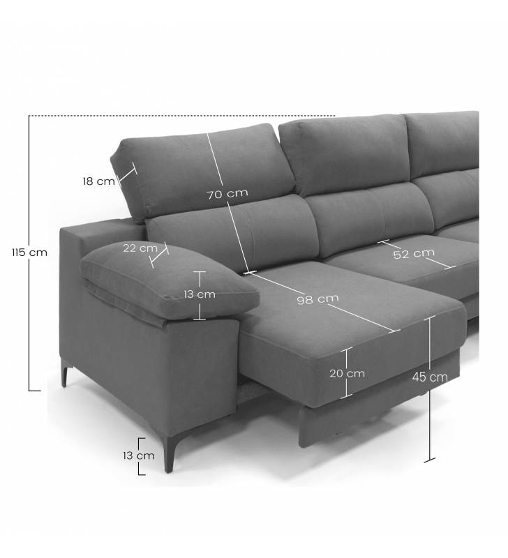 Sofa con chaise longue Ness gris oscuro 11