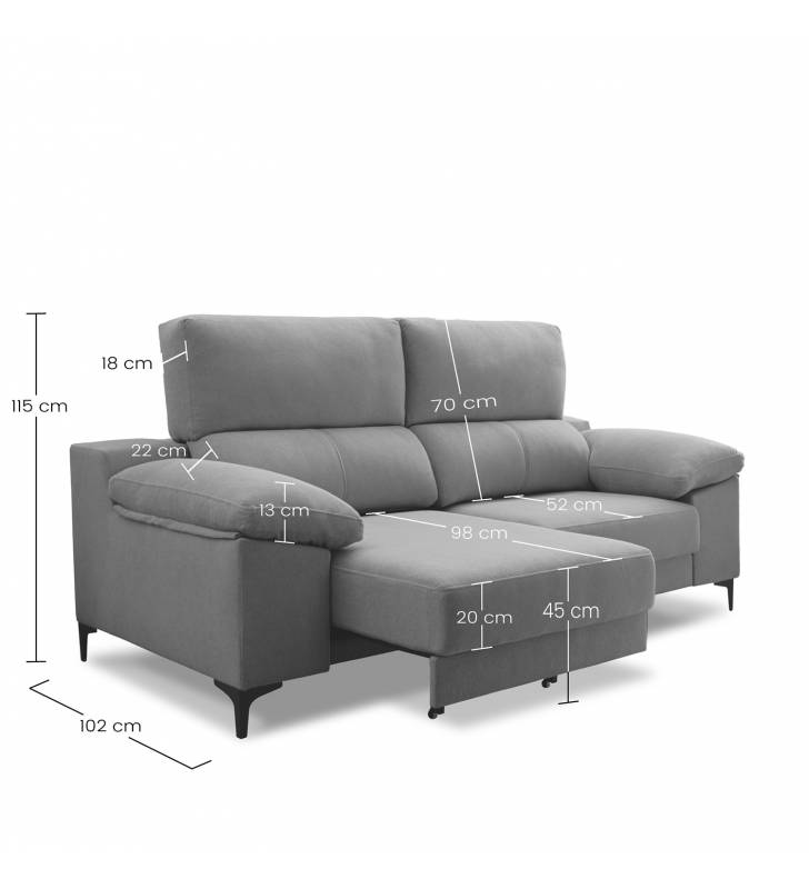 Sofa extensible 3 plazas Ness gris oscuro 6