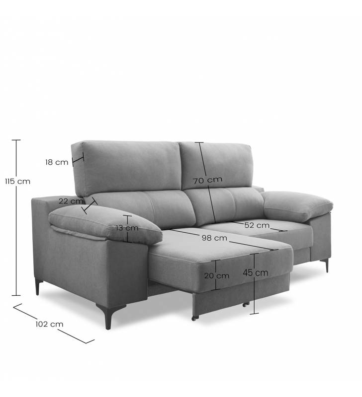 Sofa extensible 2 plazas Ness medidas 3
