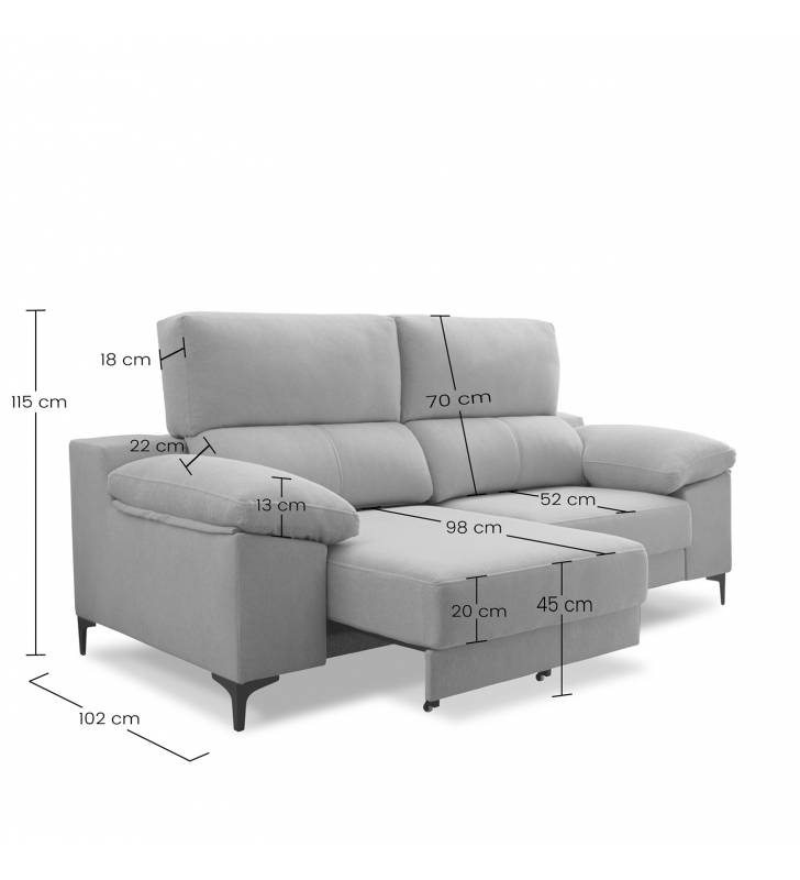 Sofa extensible 2 plazas Ness medidas 5