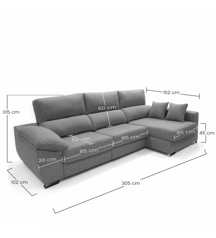 Sofa chaise longue 3 plazas Cancun izquierda color gris oscuro 7