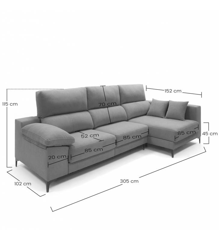 Sofa con chaise longue Ness beige claro medidas 3