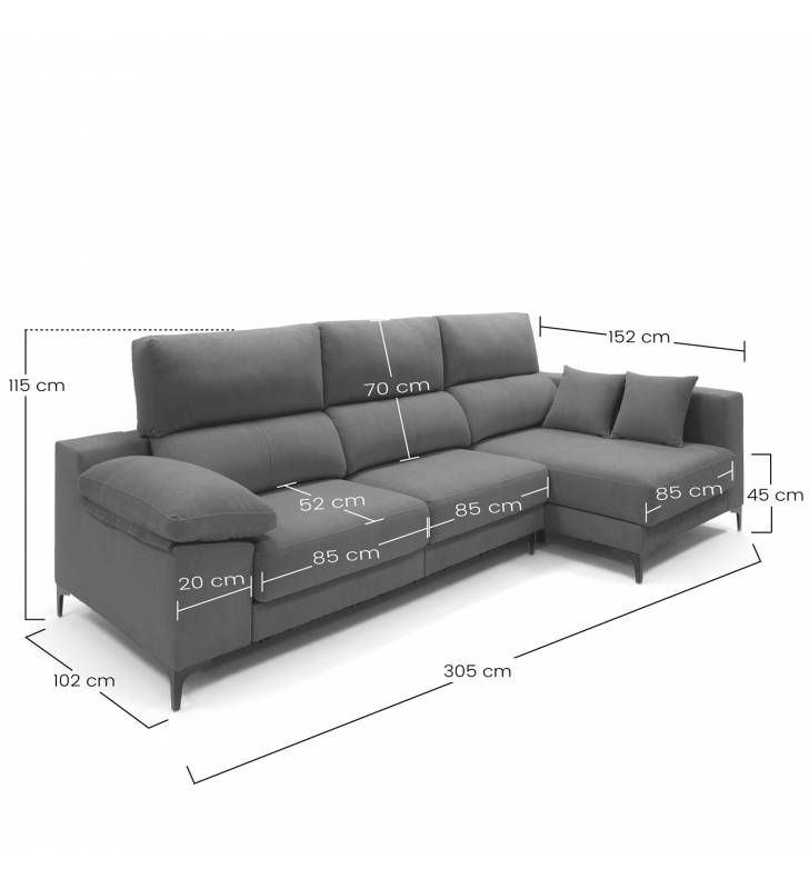 Sofa con chaise longue Ness gris claro 7