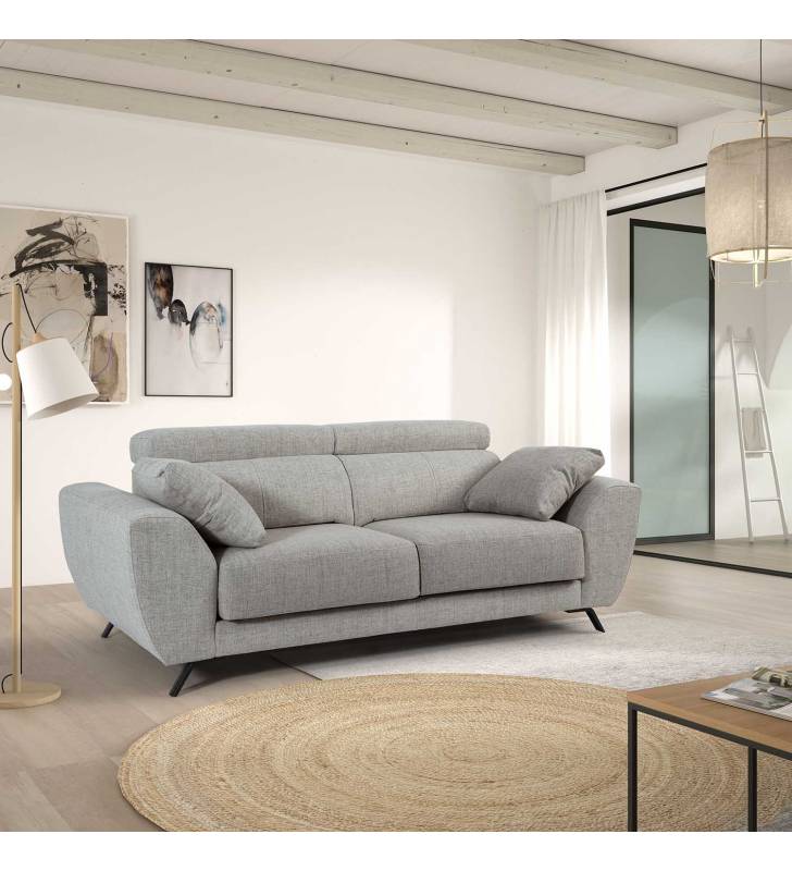 Sofa de 3 plazas Cedenya color plata tapizado Aura