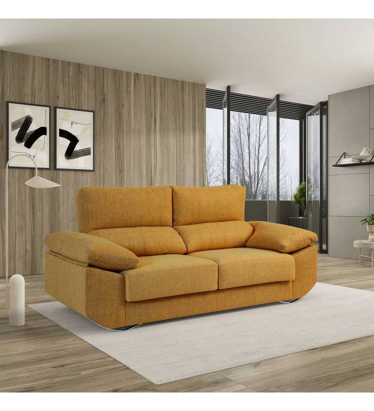 Sofa de 3 Plazas Alaska tapizado en tela Aura Mostaza TopMueble 7