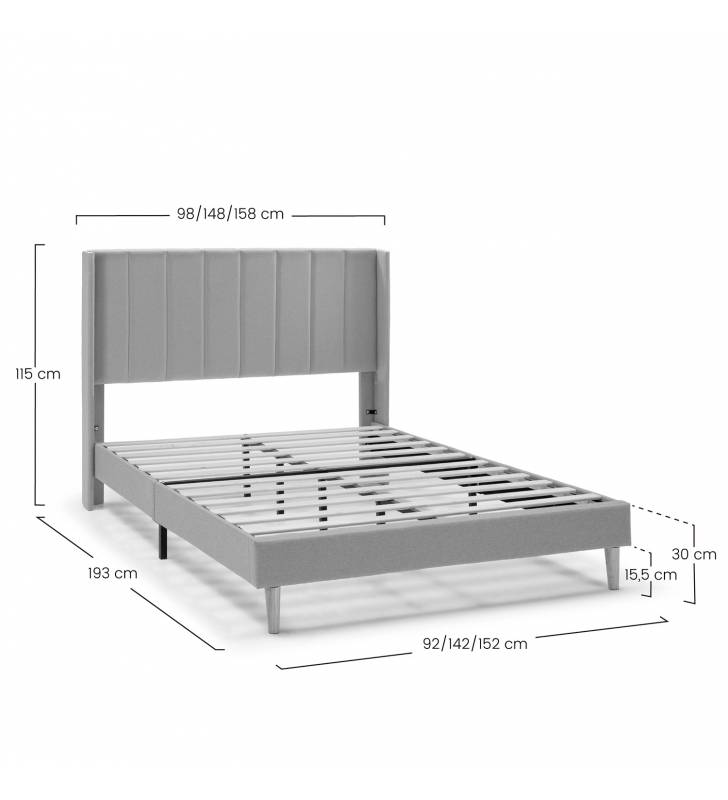 Cama Tapizada Gris Claro Noruega Topmueble Dimensiones