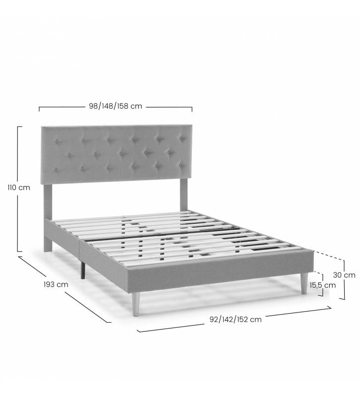 Cama Tapizada Gris Oscuro Rouse Topmueble Dimensiones