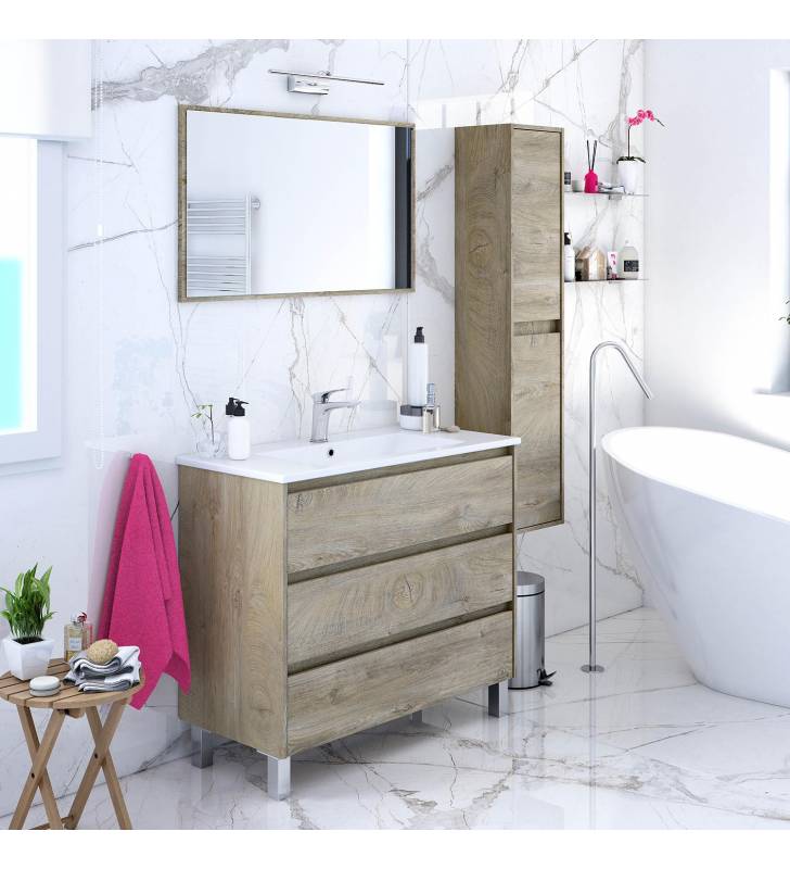 Pack Mueble de Baño Deva 3c con espejo, lavabo y columna 2p Alaska