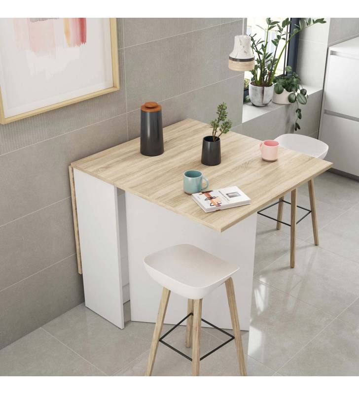 Mesa plegable Lisa color roble y blanco 3