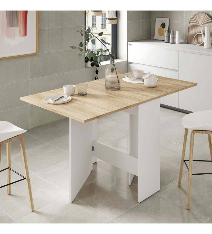 Mesa plegable Lisa color roble y blanco 4