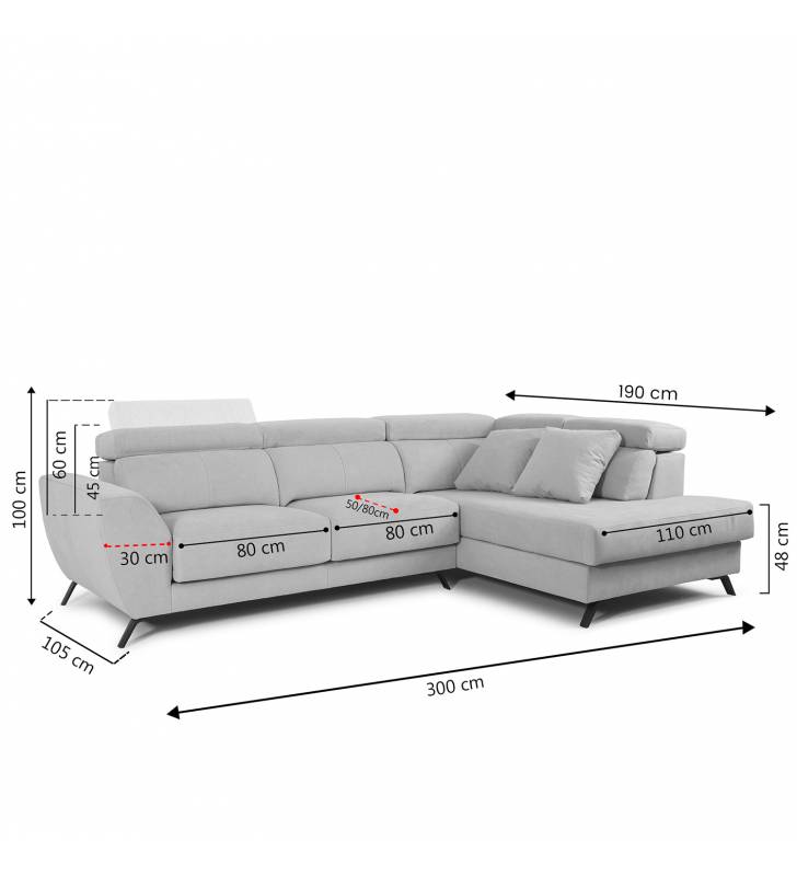 Sofa Chaise longue Cerdenya Aura Medidas