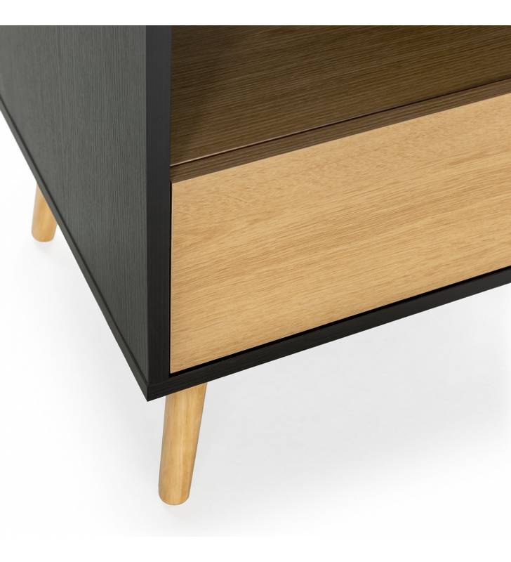 Mesita de noche negra y madera Adonis Topmueble 5