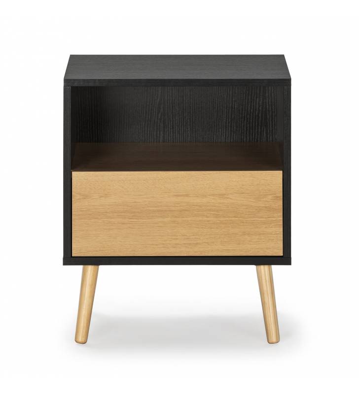 Mesita de noche negra y madera Adonis Topmueble 2