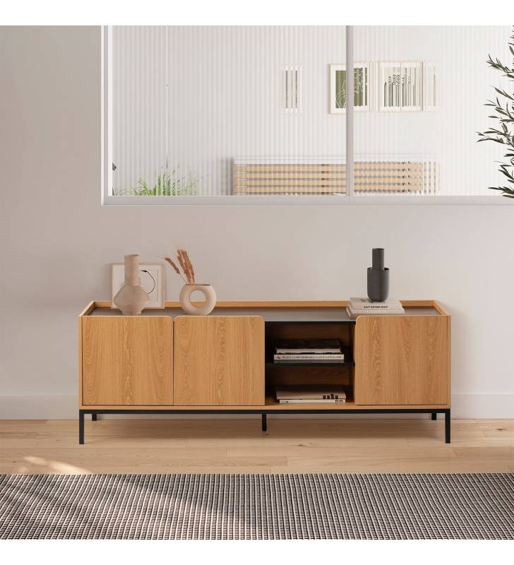 Mueble Tv 160 Curvi roble negro 1