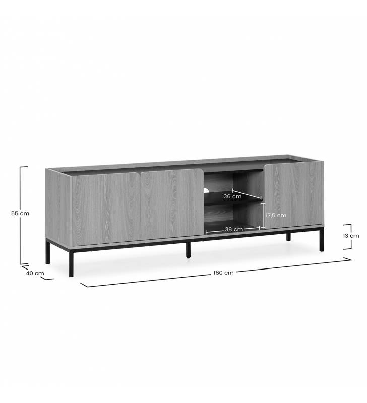 Mueble Tv 160 Curvi roble negro medidas