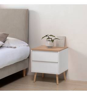 Mesita de noche Blanca 2 Cajones Phoebe Ambiente Top Mueble