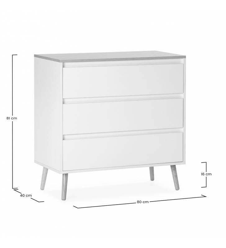 Cómoda Blanca 3 cajones Phoebe Dimensiones Top Mueble