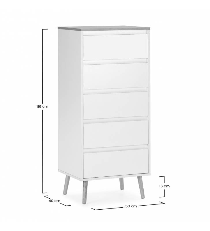 Cómoda Blanca Alta y Estrecha Phoebe Dimensiones Top Mueble