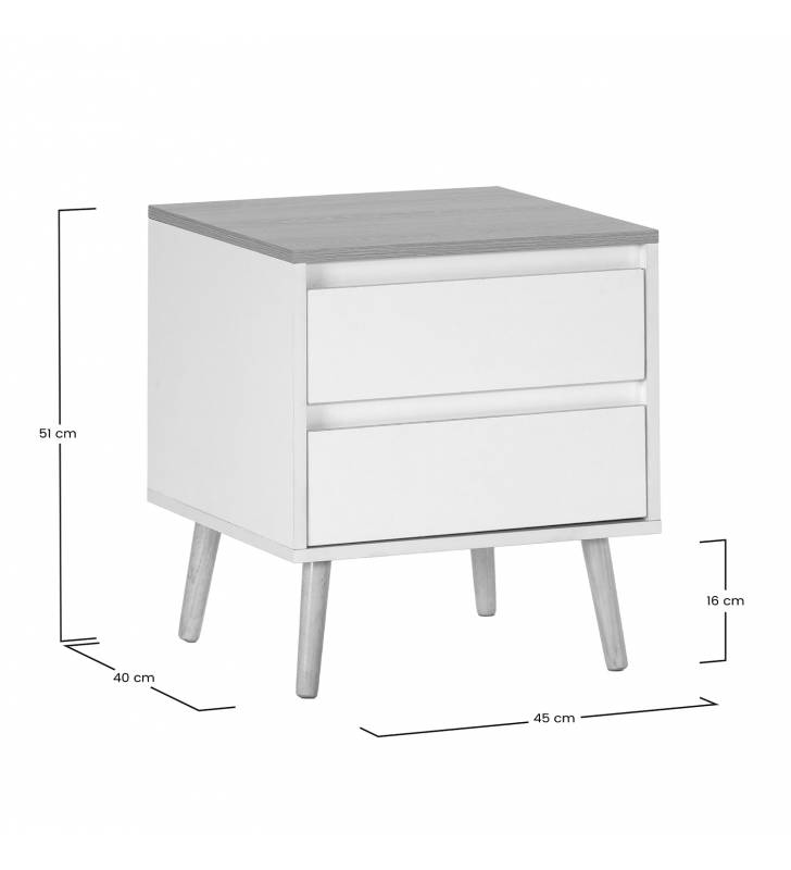 Mesita de Noche Blanca Phoebe Dimensiones Top Mueble