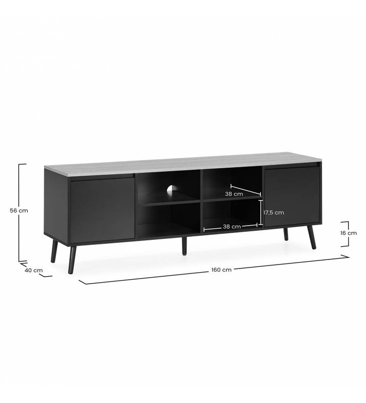 Mueble de Televisión Negro Phoebe Dimensiones Top Mueble