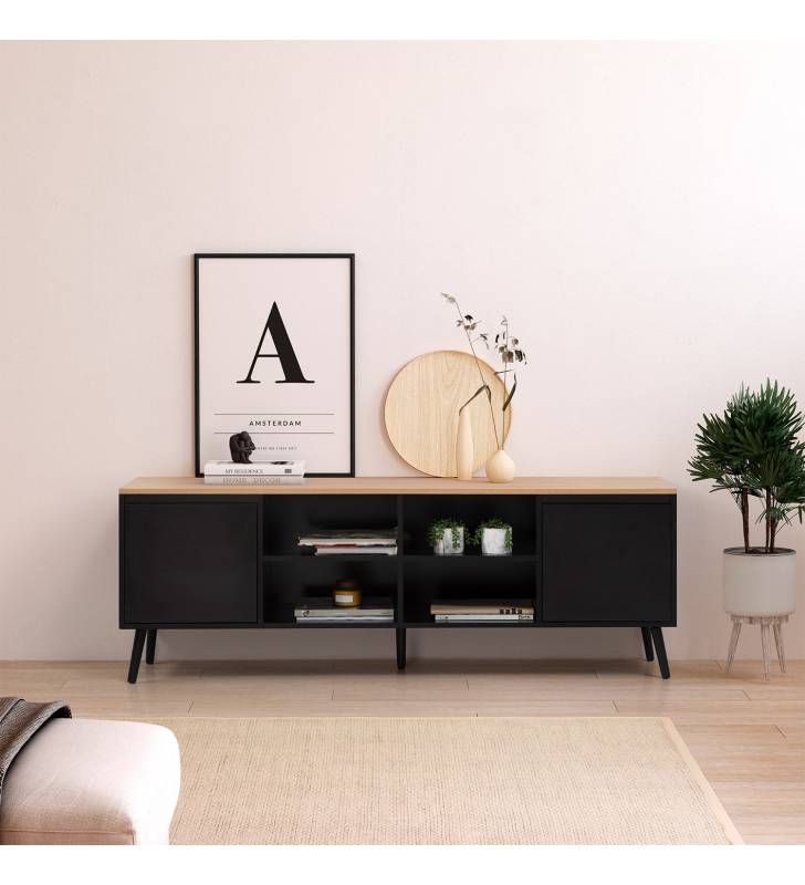 Mueble TV Negro Phoebe Ambiente Top Mueble